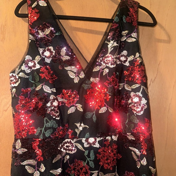 Adrianna Papell black multi floral sequin ankle dress 14 NEW WITH TAGS - Picture 4 of 7